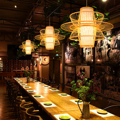 GloboStar® BALI 00862 Boho Κρεμαστό Φωτιστικό Πλέγμα Μονόφωτο 1 x E27 IP20 Μπεζ Ξύλο - Μ60 x Π60 x Υ45cm