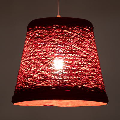 GloboStar® PLAYROOM 00863 Vintage Κρεμαστό Φωτιστικό Καμπάνα Μονόφωτο 1 x E27 IP20 Κόκκινο Rattan - Μ32 x Π32 x Υ27cm