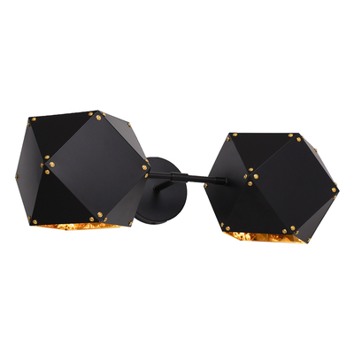 GloboStar® WELLES 00795 Μοντέρνο Επιτοίχιο Φωτιστικό Απλίκα Δίφωτο 2 x E27 IP20 Μαύρο & Χρυσό Μέταλλο - Μ52 x Π21 x Υ17cm