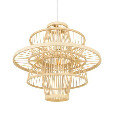 GloboStar® BALI 00861 Boho Κρεμαστό Φωτιστικό Πλέγμα Μονόφωτο 1 x E27 IP20 Μπεζ Ξύλο - Μ45 x Π45 x Υ42.5cm