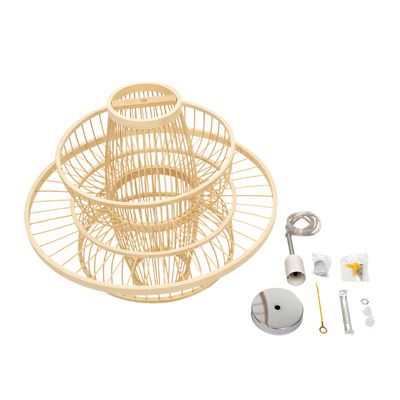 GloboStar® BALI 00861 Boho Κρεμαστό Φωτιστικό Πλέγμα Μονόφωτο 1 x E27 IP20 Μπεζ Ξύλο - Μ45 x Π45 x Υ42.5cm