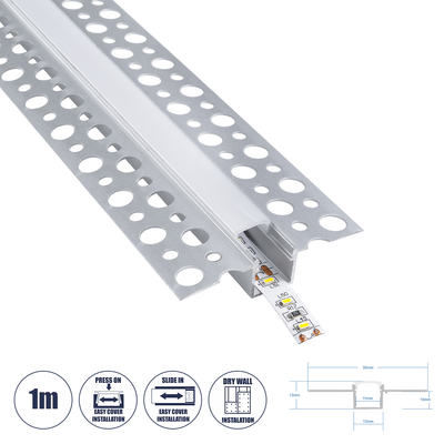 GloboStar® PLASTERBOARD-PROFILE 70838-1M Προφίλ Αλουμινίου - Βάση & Ψύκτρα Ταινίας LED με Λευκό Γαλακτερό Κάλυμμα - Χωνευτή Χρήση σε Γυψοσανίδα - Trimless - Πατητό Κάλυμμα - Ασημί - 1 Μέτρο - Μ100 x Π5.6 x Υ1.5cm
