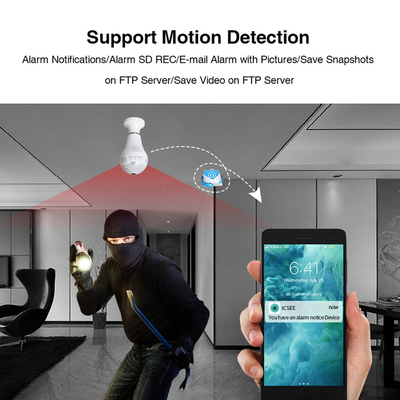 GloboStar® 76073 WIFI 2.4G IP CAMERA 2.0MP 1080P - Έξυπνη Κρυφή IP Κάμερα WiFi 1080P Fish Eye 360° 3W LED σε Σχήμα Λάμπας με Ντουί και Βάση E27 Smart Home