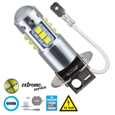 GloboStar® 81434 Λάμπα Αυτοκίνητου H3 3rd Generation Can-Bus Extreme Series LED 16 CREE XBD 3.5W 2115lm 360° DC 12V IP20 Ψυχρό Λευκό 6000K