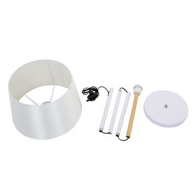 GloboStar® CEDAR 00828 Μοντέρνο Επιδαπέδιο Φωτιστικό Μονόφωτο 1 x E27 IP20 Λευκό Μέταλλο, Λευκό Ύφασμα με Μπεζ Ξύλο - Μ40 x Π40 x Υ148cm