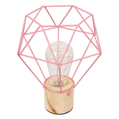 GloboStar® ANTLER 01442 Μοντέρνο Επιτραπέζιο Φωτιστικό Γραφείου LED USB DC 5V Μονόφωτο Μεταλλικό Ροζ με Ξύλινη Βάση Θερμό Λευκό 3000K Φ19 x Μ19 x Π19 x Υ23cm