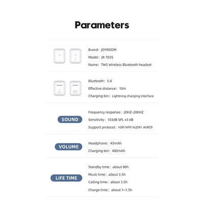 GloboStar® 87051 JOYROOM Originals JR-T03S TWS Earphones με Θήκη Φόρτισης True Wireless Bluetooth V5.0 Binaural Συμβατό με iOS & Android Μαύρο