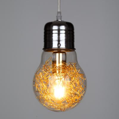 GloboStar® LAMP 00807 Μοντέρνο Κρεμαστό Φωτιστικό Φιγούρα Μονόφωτο 1 x E27 IP20 Ασημί & Χρυσό Μέταλλο με Διάφανο Γυαλί - Μ15 x Π15 x Υ27cm