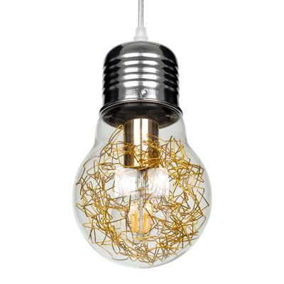 GloboStar® LAMP 00807 Μοντέρνο Κρεμαστό Φωτιστικό Φιγούρα Μονόφωτο 1 x E27 IP20 Ασημί & Χρυσό Μέταλλο με Διάφανο Γυαλί - Μ15 x Π15 x Υ27cm