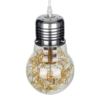 GloboStar® LAMP 00807 Μοντέρνο Κρεμαστό Φωτιστικό Φιγούρα Μονόφωτο 1 x E27 IP20 Ασημί & Χρυσό Μέταλλο με Διάφανο Γυαλί - Μ15 x Π15 x Υ27cm