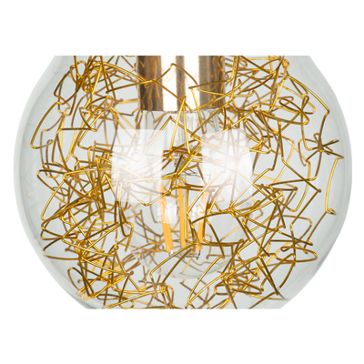 GloboStar® LAMP 00807 Μοντέρνο Κρεμαστό Φωτιστικό Φιγούρα Μονόφωτο 1 x E27 IP20 Ασημί & Χρυσό Μέταλλο με Διάφανο Γυαλί - Μ15 x Π15 x Υ27cm