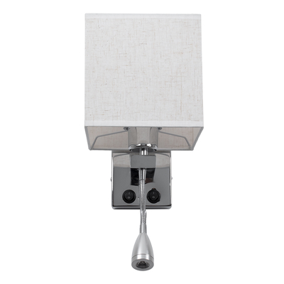 GloboStar® ELEGANT 01495 Μοντέρνο Επιτοίχιο Φωτιστικό Απλίκα με LED Βραχίονα Δίφωτο 1 x E27 IP20 Λευκό Ύφασμα με Ασημί Μέταλλο - Μ17 x Π21 x Υ43cm