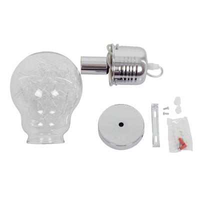 GloboStar® LAMP 01676 Μοντέρνο Κρεμαστό Φωτιστικό Φιγούρα Μονόφωτο 1 x E27 IP20 Ασημί Μέταλλο με Διάφανο Γυαλί - Μ15 x Π15 x Υ27cm