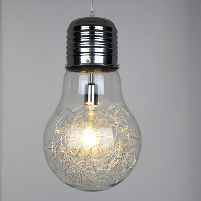 GloboStar® LAMP 01677 Μοντέρνο Κρεμαστό Φωτιστικό Φιγούρα Μονόφωτο 1 x E27 IP20 Ασημί Μέταλλο με Διάφανο Γυαλί - Μ30 x Π30 x Υ52cm