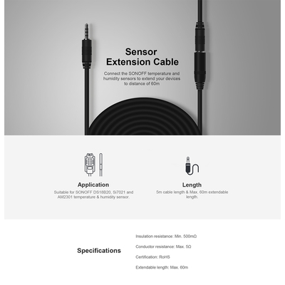 GloboStar® 80038 SONOFF AL560-R2 - 5M Sensor Extension Cable for DS18B20 & Si7021 & MS01 Models