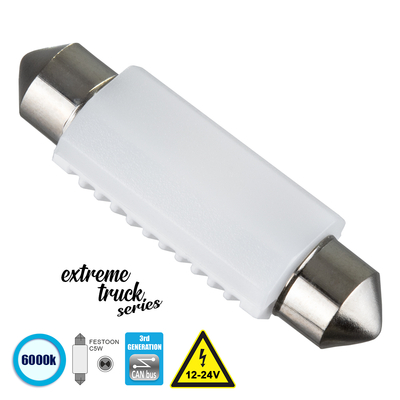 GloboStar® C5W 81335 Λάμπα Αυτοκινήτου & Φορτηγού 42mm FESTOON  3rd Generation Can-Bus Extreme Truck Series LED 2 SMD 3030 3W 450lm 120° DC 12-24V IP20 Ψυχρό Λευκό 6000K
