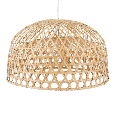 GloboStar® MANGEA 00717 Boho Κρεμαστό Φωτιστικό Πλέγμα Μονόφωτο 1 x E27 IP20 Μπεζ Ξύλο - Μ100 x Π100 x Υ59cm