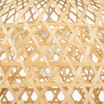 GloboStar® MANGEA 00717 Boho Κρεμαστό Φωτιστικό Πλέγμα Μονόφωτο 1 x E27 IP20 Μπεζ Ξύλο - Μ100 x Π100 x Υ59cm