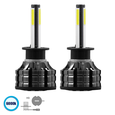 GloboStar® 82041 H3 K9 Line KIT Βασικού Φωτισμού Αυτοκινήτου & Φορτηγού 3rd Generation Can-Bus Series LED CREE CXB COB 100W 14000lm DC 9-32V Αδιάβροχο IP66 Ψυχρό Λευκό 6000K