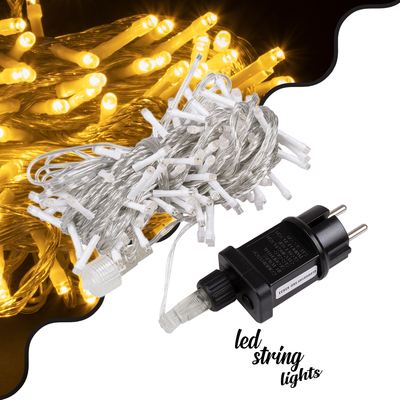85833 Διακοσμητική Γιρλάντα 13 Μέτρα με Controller 8 Προγραμμάτων Εναλλαγών Φωτισμού - Επεκτεινόμενη 100 LED 3.6W AC 230V με Διάφανο Καλώδιο & Πρίζα Schuko Αδιάβροχη IP44 Θερμό Λευκό 3000K Μ13m