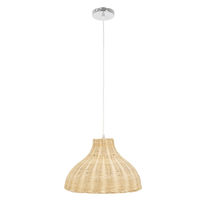 GloboStar® MAYOTTE 00724 Boho Κρεμαστό Φωτιστικό Καμπάνα Μονόφωτο 1 x E27 IP20 Μπεζ Ξύλο - Μ40 x Π40 x Υ28cm