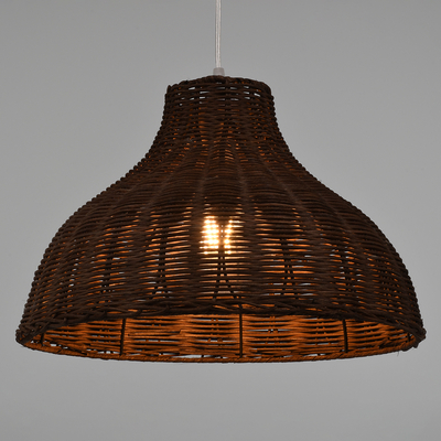 GloboStar® MAYOTTE 00725 Boho Κρεμαστό Φωτιστικό Καμπάνα Μονόφωτο 1 x E27 IP20 Καφέ Ξύλο - Μ40 x Π40 x Υ28cm