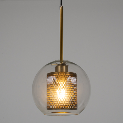 GloboStar® AVERY 00739 Μοντέρνο Κρεμαστό Φωτιστικό Μπάλα Μονόφωτο 1 x E27 IP20 Διάφανο Γυαλί με Χρυσό Μέταλλο - Μ18 x Π18 x Υ38cm