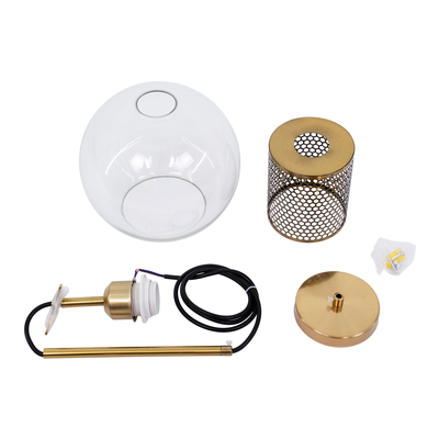 GloboStar® AVERY 00739 Μοντέρνο Κρεμαστό Φωτιστικό Μπάλα Μονόφωτο 1 x E27 IP20 Διάφανο Γυαλί με Χρυσό Μέταλλο - Μ18 x Π18 x Υ38cm