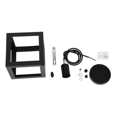 GloboStar® CUBE 00801 Μοντέρνο Κρεμαστό Φωτιστικό Ανάρτηση Μονόφωτο 1 x E27 IP20 Μαύρο Μέταλλο - Μ25 x Π25 x Υ25cm