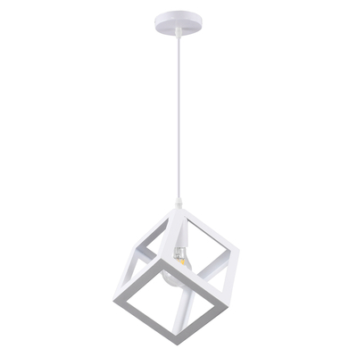 GloboStar® CUBE 00802 Μοντέρνο Κρεμαστό Φωτιστικό Πλέγμα Μονόφωτο 1 x E27 IP20 Λευκό Μέταλλο - Μ25 x Π25 x Υ25cm