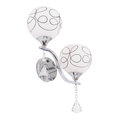 GloboStar® CANTER 00635 Μοντέρνο Επιτοίχιο Φωτιστικό Απλίκα Δίφωτο 2 x E27 IP20 Ασημί Μέταλλο με Λευκό Γυαλί - Μ32 x Π15 x Υ40cm