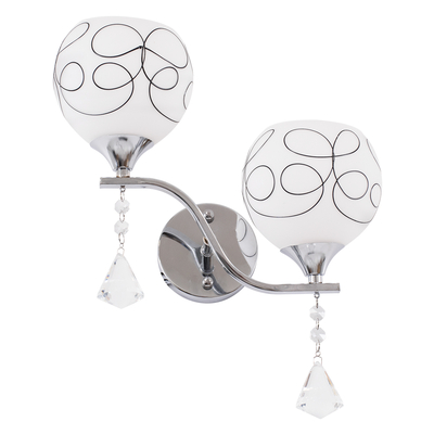 GloboStar® CANTER 00635 Μοντέρνο Επιτοίχιο Φωτιστικό Απλίκα Δίφωτο 2 x E27 IP20 Ασημί Μέταλλο με Λευκό Γυαλί - Μ32 x Π15 x Υ40cm