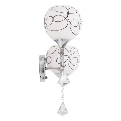 GloboStar® CANTER 00635 Μοντέρνο Επιτοίχιο Φωτιστικό Απλίκα Δίφωτο 2 x E27 IP20 Ασημί Μέταλλο με Λευκό Γυαλί - Μ32 x Π15 x Υ40cm