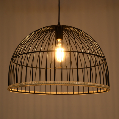 GloboStar® NEVIS 00681 Μοντέρνο Κρεμαστό Φωτιστικό Πλέγμα Μονόφωτο 1 x E27 IP20 Μαύρο Μέταλλο - Μ49 x Π49 x Υ34.5cm