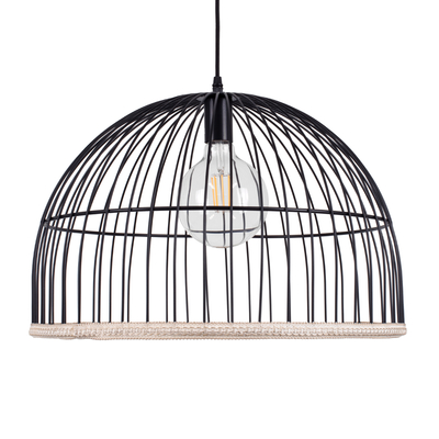 GloboStar® NEVIS 00681 Μοντέρνο Κρεμαστό Φωτιστικό Πλέγμα Μονόφωτο 1 x E27 IP20 Μαύρο Μέταλλο - Μ49 x Π49 x Υ34.5cm