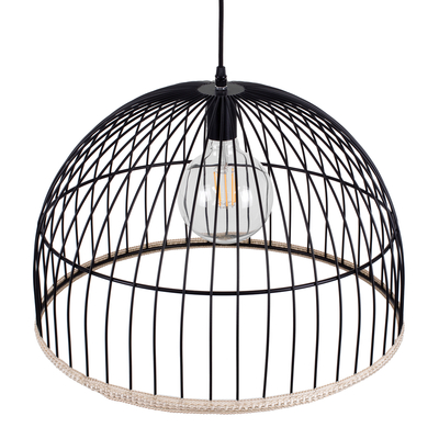 GloboStar® NEVIS 00681 Μοντέρνο Κρεμαστό Φωτιστικό Πλέγμα Μονόφωτο 1 x E27 IP20 Μαύρο Μέταλλο - Μ49 x Π49 x Υ34.5cm