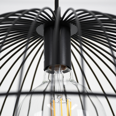 GloboStar® NEVIS 00681 Μοντέρνο Κρεμαστό Φωτιστικό Πλέγμα Μονόφωτο 1 x E27 IP20 Μαύρο Μέταλλο - Μ49 x Π49 x Υ34.5cm