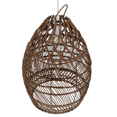 GloboStar® TAHITI 00711 Boho Κρεμαστό Φωτιστικό Πλέγμα Μονόφωτο 1 x E27 IP20 Καφέ Ξύλο - Μ38 x Π38 x Υ50cm