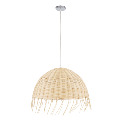 GloboStar® JAKARTA 00712 Boho Κρεμαστό Φωτιστικό Καμπάνα Μονόφωτο 1 x E27 IP20 Μπέζ Ξύλο - Μ50 x Π50 x Υ36cm