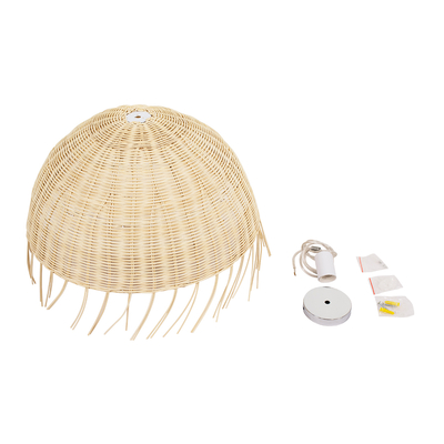 GloboStar® JAKARTA 00712 Boho Κρεμαστό Φωτιστικό Καμπάνα Μονόφωτο 1 x E27 IP20 Μπέζ Ξύλο - Μ50 x Π50 x Υ36cm