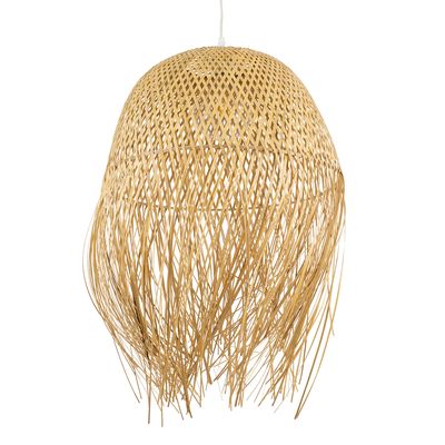 GloboStar® MANILA 00713 Boho Κρεμαστό Φωτιστικό Πλέγμα Μονόφωτο 1 x E27 IP20 Μπέζ Ξύλο - Μ50 x Π50 x Υ70cm