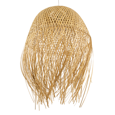 GloboStar® MANILA 00713 Boho Κρεμαστό Φωτιστικό Πλέγμα Μονόφωτο 1 x E27 IP20 Μπέζ Ξύλο - Μ50 x Π50 x Υ70cm