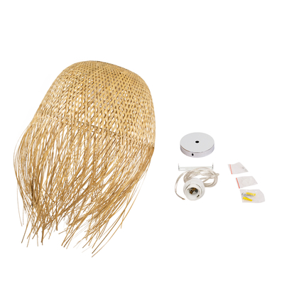 GloboStar® MANILA 00713 Boho Κρεμαστό Φωτιστικό Πλέγμα Μονόφωτο 1 x E27 IP20 Μπέζ Ξύλο - Μ50 x Π50 x Υ70cm