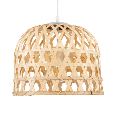 GloboStar® MANGEA 00715 Boho Κρεμαστό Φωτιστικό Πλέγμα Μονόφωτο 1 x E27 IP20 Μπεζ Ξύλο - Μ35 x Π35 x Υ22cm