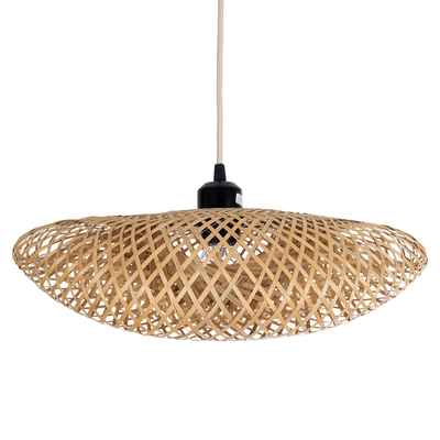 GloboStar® MEXICO 00718 Boho Κρεμαστό Φωτιστικό Ανάρτηση Μονόφωτο 1 x E27 IP20 Μπεζ Ξύλο - Μ40 x Π30 x Y18cm