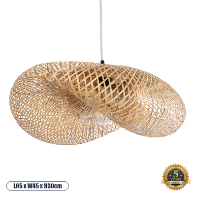 GloboStar® MEXICO 00719 Boho Κρεμαστό Φωτιστικό Ανάρτηση Μονόφωτο 1 x E27 IP20 Μπεζ Ξύλο - Μ65 x Π46 x Y30cm