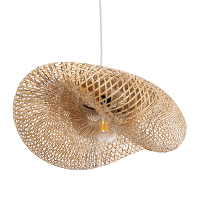 GloboStar® MEXICO 00719 Boho Κρεμαστό Φωτιστικό Ανάρτηση Μονόφωτο 1 x E27 IP20 Μπεζ Ξύλο - Μ65 x Π46 x Y30cm