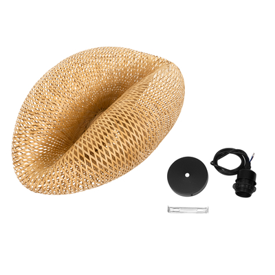 GloboStar® MEXICO 00720 Boho Κρεμαστό Φωτιστικό Ανάρτηση Μονόφωτο 1 x E27 IP20 Μπεζ Ξύλο - Μ85 x Π55 x Y36cm