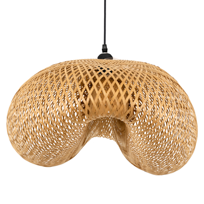 GloboStar® MEXICO 00720 Boho Κρεμαστό Φωτιστικό Ανάρτηση Μονόφωτο 1 x E27 IP20 Μπεζ Ξύλο - Μ85 x Π55 x Y36cm