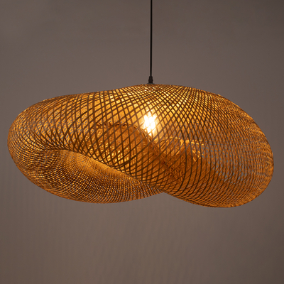 GloboStar® MEXICO 00721 Boho Κρεμαστό Φωτιστικό Ανάρτηση Μονόφωτο 1 x E27 IP20 Μπεζ Ξύλο - Μ100 x Π80 x Y35cm